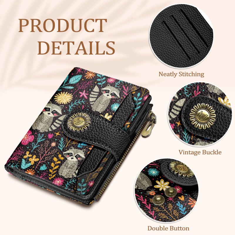 Icycay Raccoon Small Wallet Women RFID Blocking Bifold, Cute Credit Card Holder, Zipper Coin Pocket, PU Leather, Compact, Travel, 4 ID Window, 14 Card Slots, Cash Purse, Ladies Woman Female Girls - Image 5