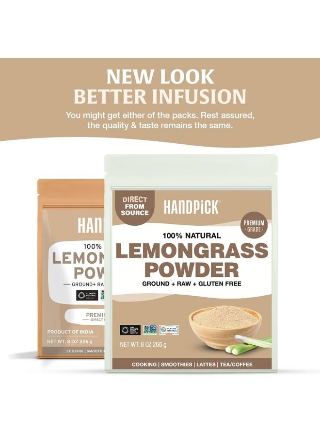 Handpick SPICE TRAIN Lemongrass Powder (226g/8oz) Non GMO, Gluten Free, 100% Raw, Sourced from India, For Cooking, Smoothies, Tea, Packed in Resealable Ziplock Pouch - Image 2