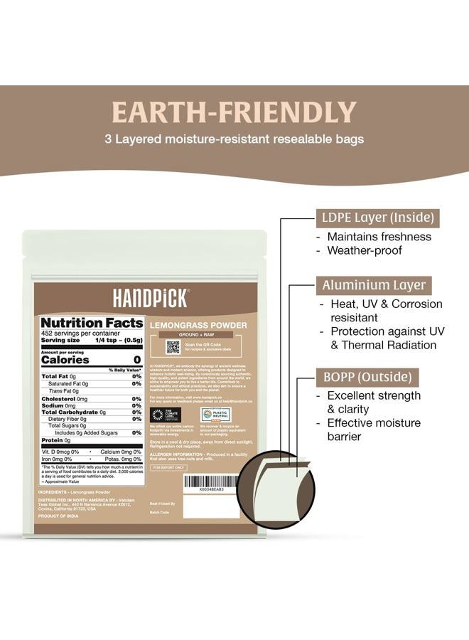 Handpick SPICE TRAIN Lemongrass Powder (226g/8oz) Non GMO, Gluten Free, 100% Raw, Sourced from India, For Cooking, Smoothies, Tea, Packed in Resealable Ziplock Pouch - Image 5