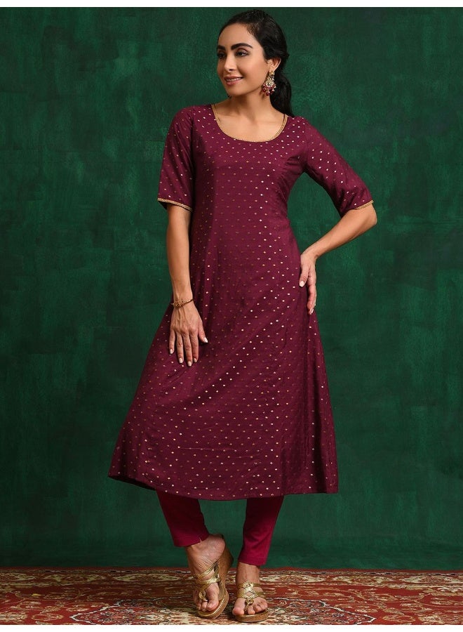 AKS Burgundy Chanderi Kurta with Booti - Image 1