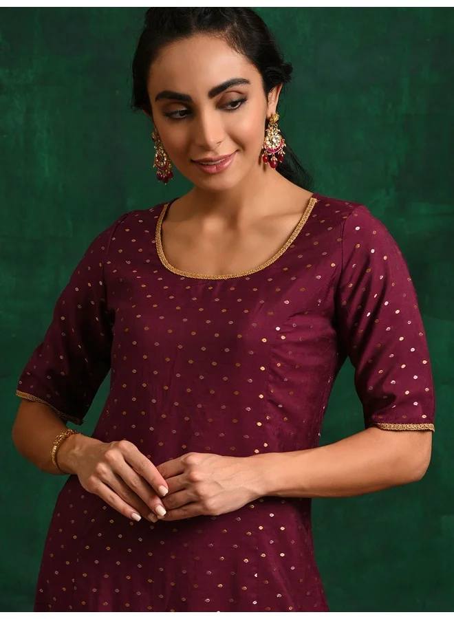 أيه كيه إس Burgundy Chanderi Kurta with Booti