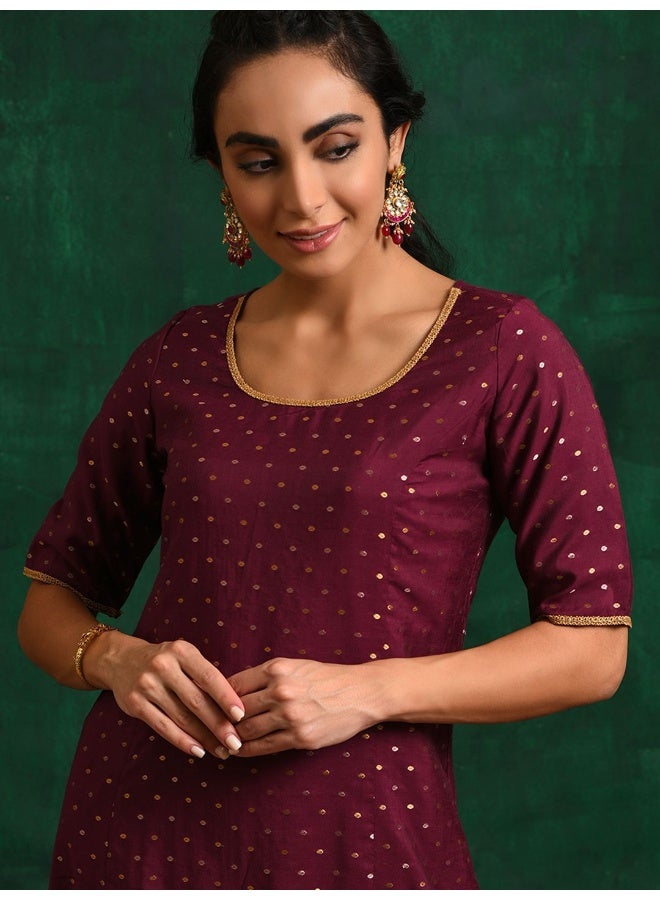 AKS Burgundy Chanderi Kurta with Booti - Image 2