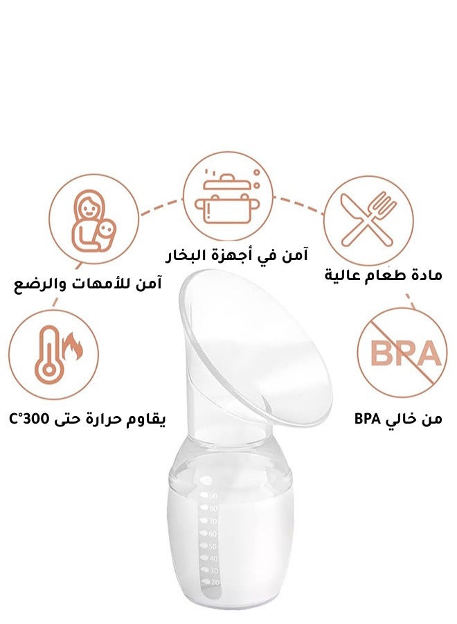 مضخة ثدي يدوية من السيليكون مع غطاء مانع للتسرب + فرشاة تنظيف الحلمات – 100 مل لجمع الحليب للأمهات - Image 3