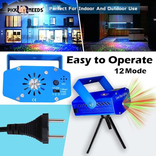 Pick Ur Needs Mini LED Stage Lighting Projector Sound Activated Flash Strobe for Party and Diwali Decoration (Multicolor) (Laser 12D Light) - Image 4