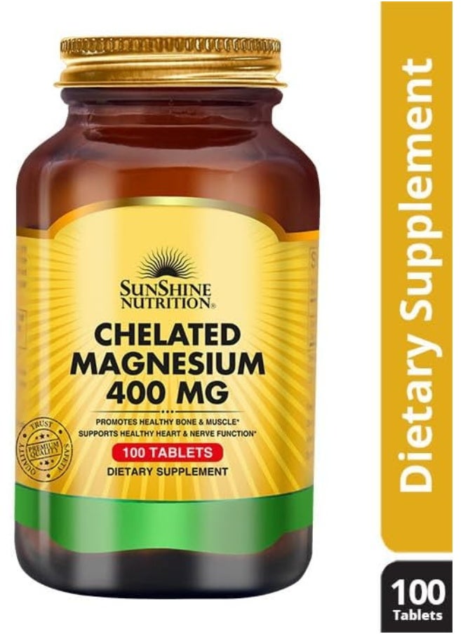 SUNSHINE NUTRITION المغنيسيوم المخلب 400 ملغ يعزز صحة العظام والعضلات - 100 قرص  - Image 1