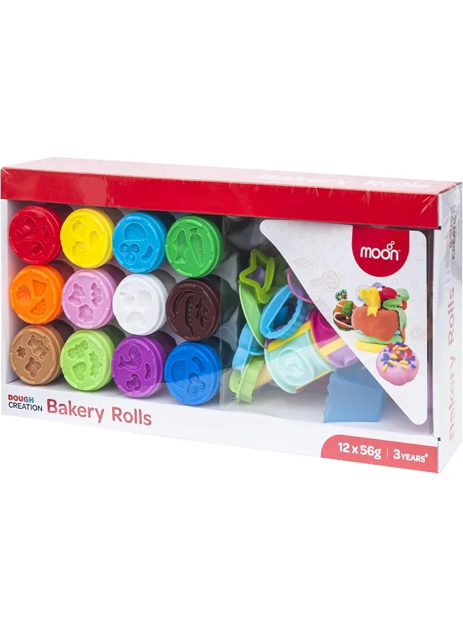 Moon Dough Creation Bakery Rolls – Educational Playdough For Kids With Cutters Tools – Nontoxic Modeling Clay For 3+ Years – Diy Clay Toys And Accessories For Birthday Party – 12 X 56G