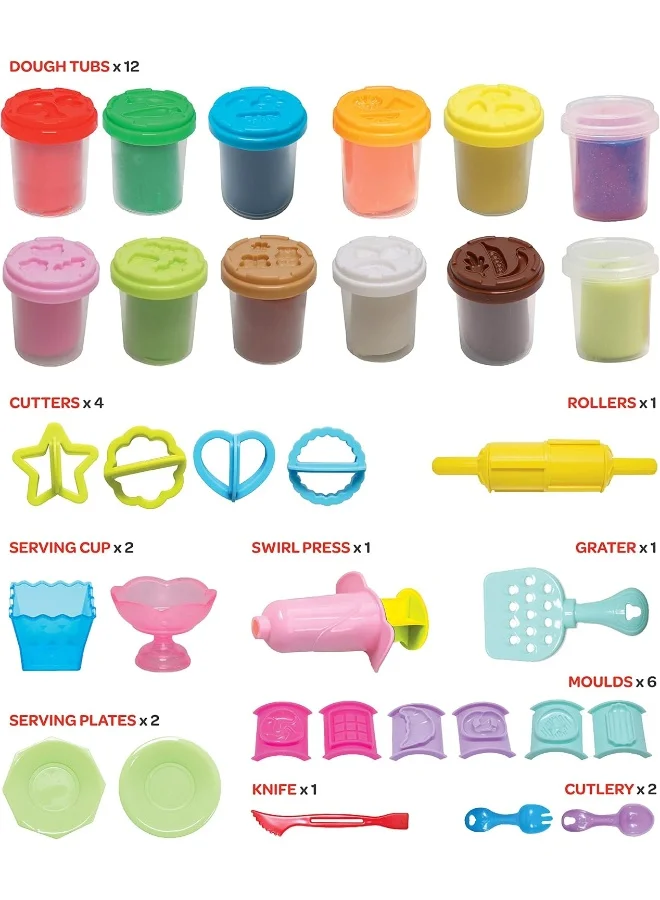 Moon Dough Creation Bakery Rolls – Educational Playdough For Kids With Cutters Tools – Nontoxic Modeling Clay For 3+ Years – Diy Clay Toys And Accessories For Birthday Party – 12 X 56G