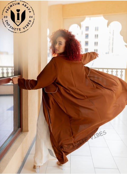 Russet Brown Abaya with Button Detailing & Exquisite Embellishments (Matching Sheila Included)