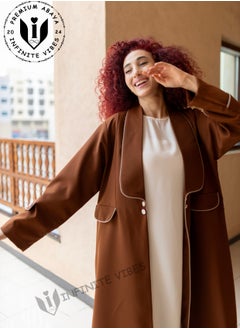 INFINITE VIBES Russet Brown Abaya with Button Detailing & Exquisite Embellishments (Matching Sheila Included)  - Image 4