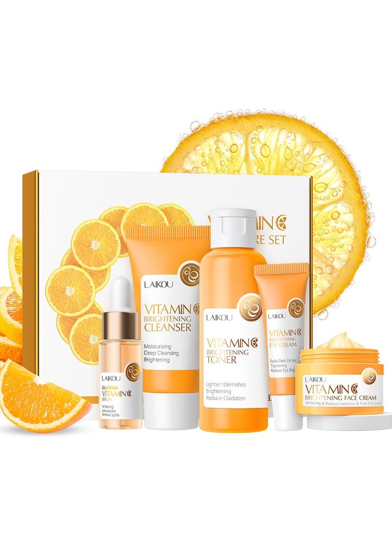 لايكو مجموعة العناية بالبشرة بفيتامين سي، مع منظف، تونر، مصل، كريم للعين، كريم للوجه، مجموعات هدايا للسفر للنساء والفتيات المراهقات والأمهات والابنات - Image 1