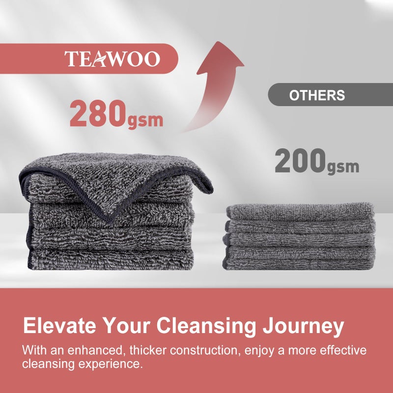 TEAWOO مجموعة تي أوو 10 من مناشف الوجه الفاخرة، عالية الامتصاص وناعمة جداً، مناشف متعددة الاستخدامات، 12 x 12 بوصة (رمادي/وردي مرجاني/سماوي/أخضر جاد/بني قهوة) - Image 4