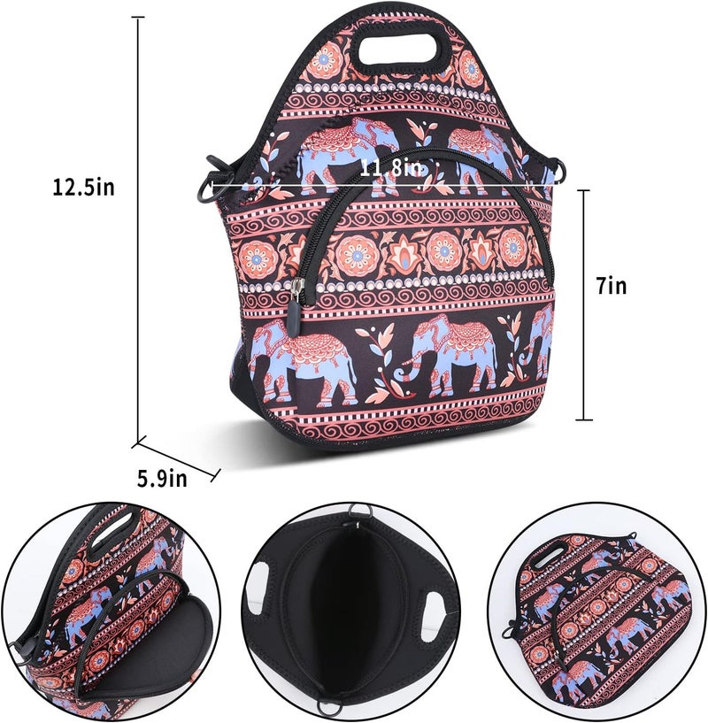 Violet Mist Retro Neoprene Insutated Lunch Bag with Pocket Shoulder for Women Girl Cute Animal Cartoon Resuable Waterproof Lunch Tote Handbag with Zipper for Boy Men Adult Work School Picnic Travel - Image 4