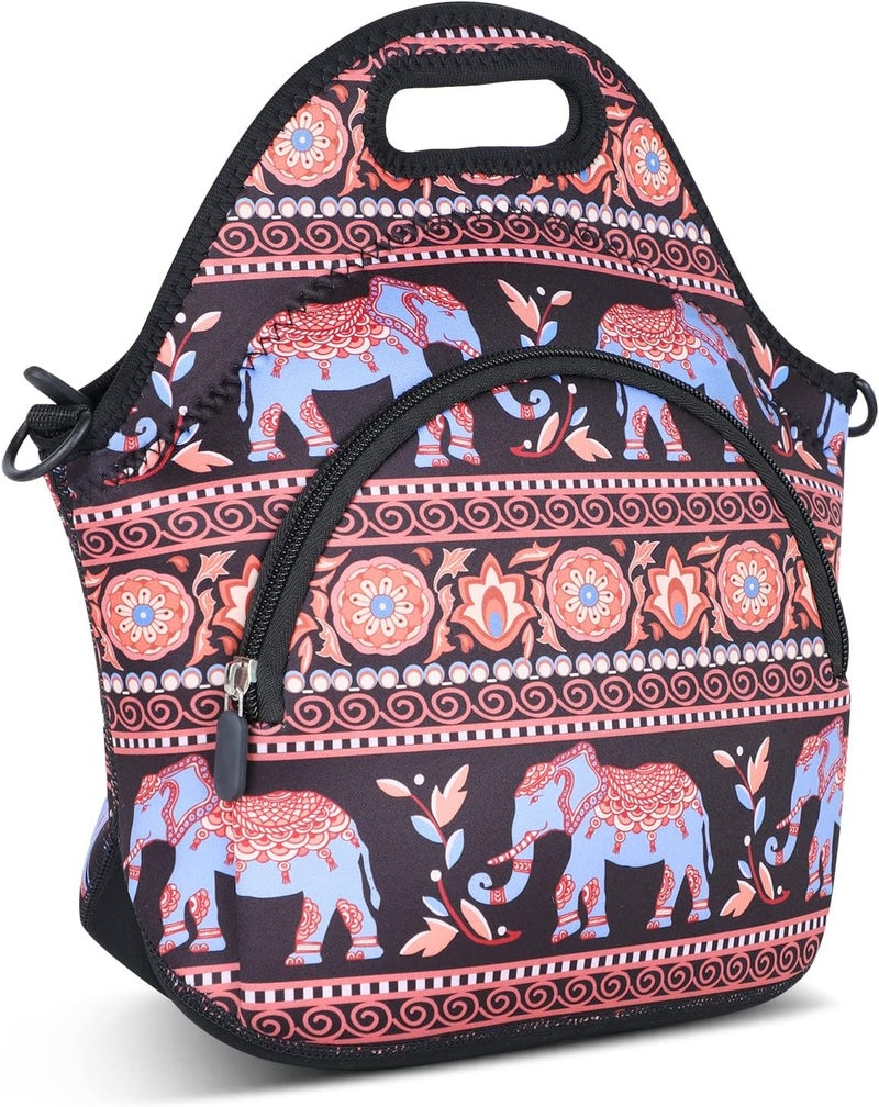 Violet Mist Retro Neoprene Insutated Lunch Bag with Pocket Shoulder for Women Girl Cute Animal Cartoon Resuable Waterproof Lunch Tote Handbag with Zipper for Boy Men Adult Work School Picnic Travel - Image 2