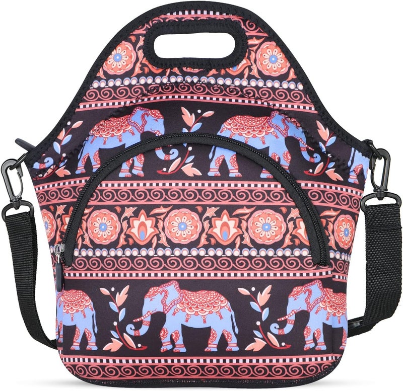 Violet Mist Retro Neoprene Insutated Lunch Bag with Pocket Shoulder for Women Girl Cute Animal Cartoon Resuable Waterproof Lunch Tote Handbag with Zipper for Boy Men Adult Work School Picnic Travel - Image 1