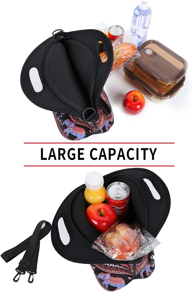 Violet Mist Retro Neoprene Insutated Lunch Bag with Pocket Shoulder for Women Girl Cute Animal Cartoon Resuable Waterproof Lunch Tote Handbag with Zipper for Boy Men Adult Work School Picnic Travel - Image 3