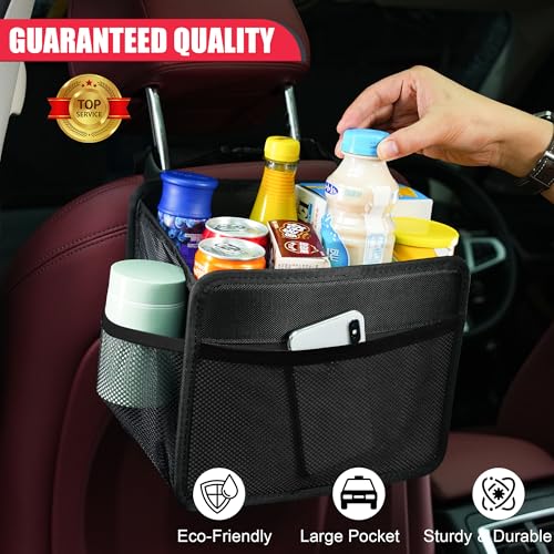 Uplien Car Seat Back Organizer Hanging Bag 2025 UPDATED Foldable Backseat Storage Caddy with 5 Compartments Adjustable Straps Fits for FrontBack Headrest UltraDurable Black - Image 3