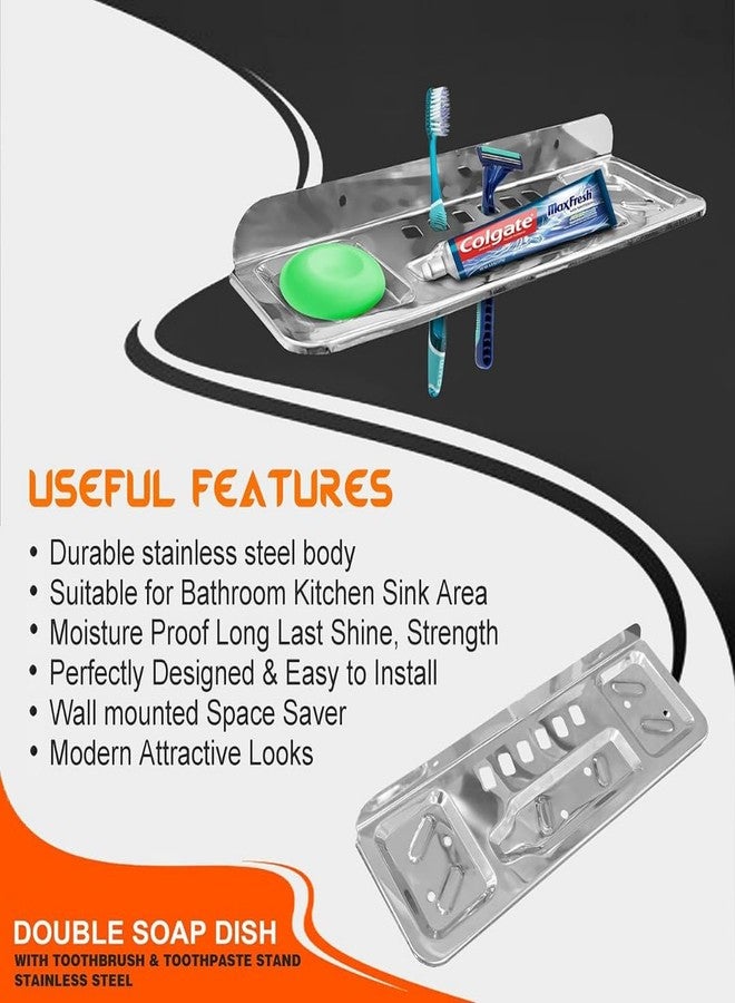 Bath Bliss BATHBLISS Stainless Steel No. 11 Oval Multipurpose Double Soap Dish Holder Tooth Brush Holder Home Bathroom Accessories Bathroom Wall Shelf - Set of 1 - Image 4