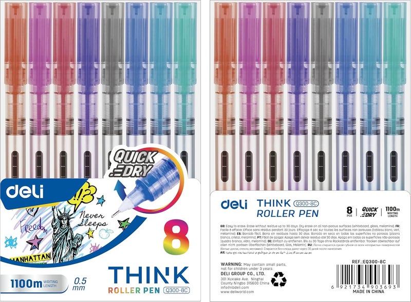 Deli Color Roller Pen/Colorful Ballpoint Pens 8 0.5Mm Eq300-8C