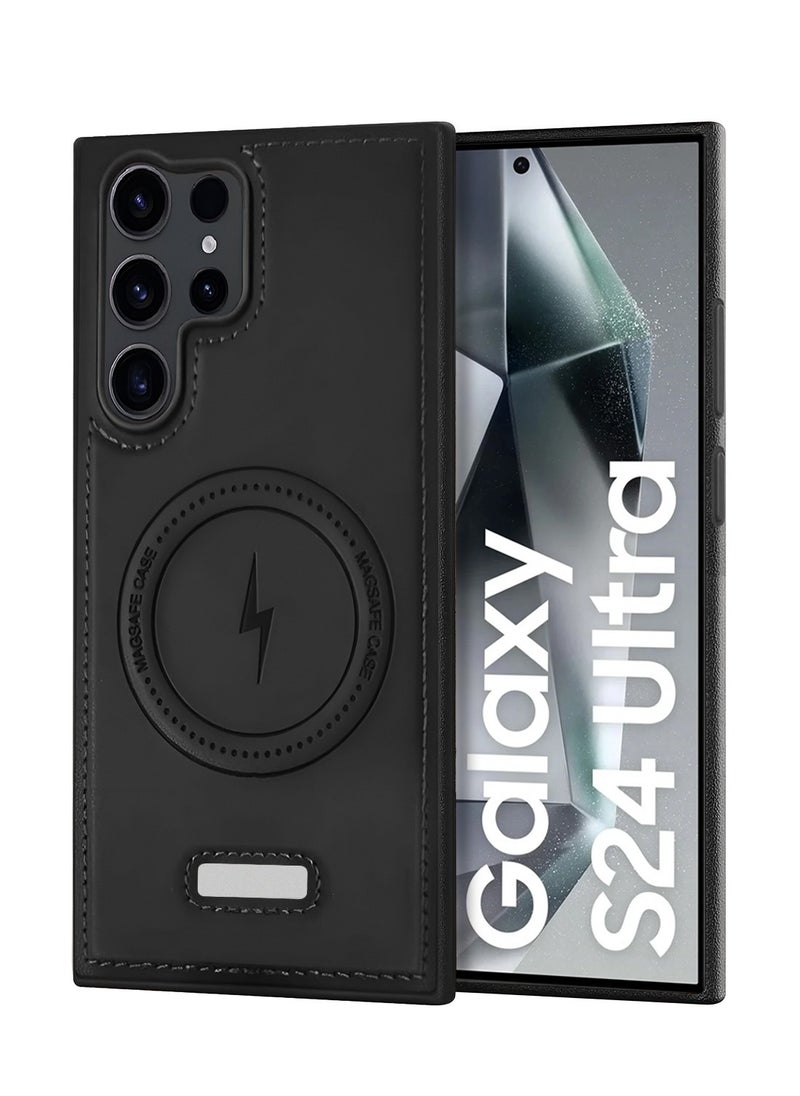 Unimor - Samsung Galaxy S24 Ultra 5G 2024 Premium PU Leather Magsafe Slim Business Cover with Lens Protection and Support Wireless Charging Case Cover - Black - Image 1