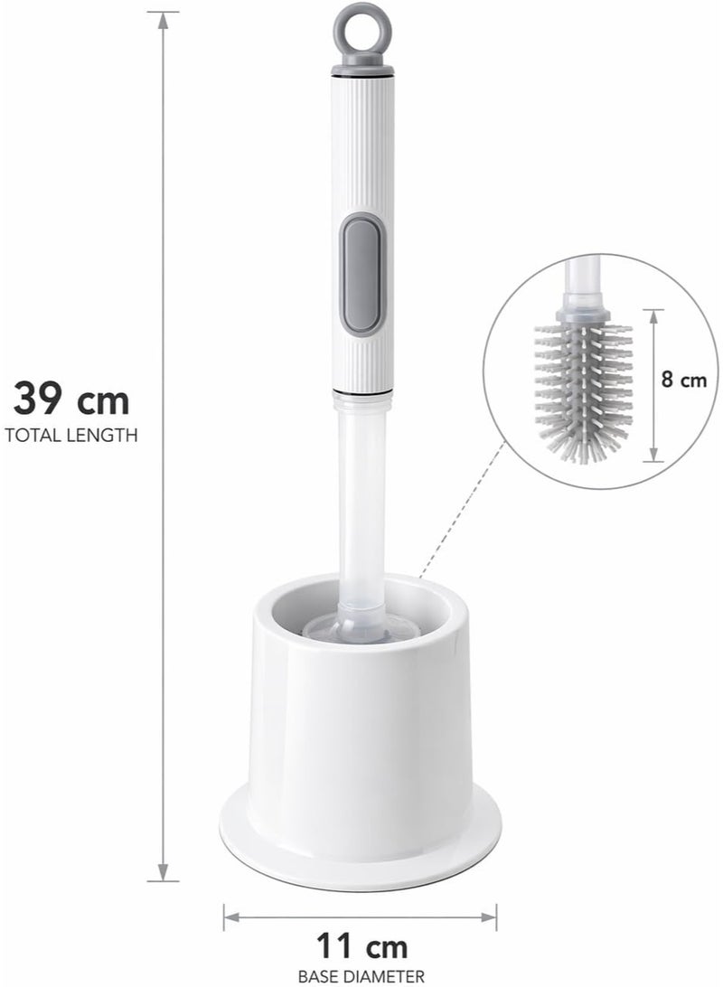 Toilet Brush with Soap Dispenser, Silicone Toilet Brush Set with Holder, Built-in Liquid Container, Deep Cleaning Bathroom Brush, Quick Dry Hygienic Design, White – 39cm, White - Image 3