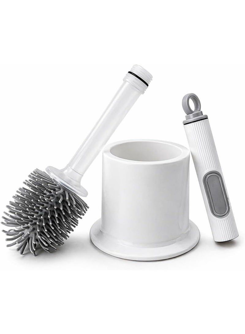 Toilet Brush with Soap Dispenser, Silicone Toilet Brush Set with Holder, Built-in Liquid Container, Deep Cleaning Bathroom Brush, Quick Dry Hygienic Design, White – 39cm, White - Image 4