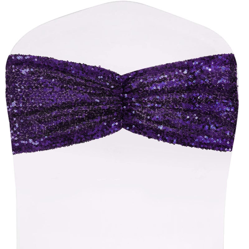 Poise3EHome Purple Sequin Chair Sashes Folding Chair Covers Bow for Wedding Party Reception Decorations 10 PCS