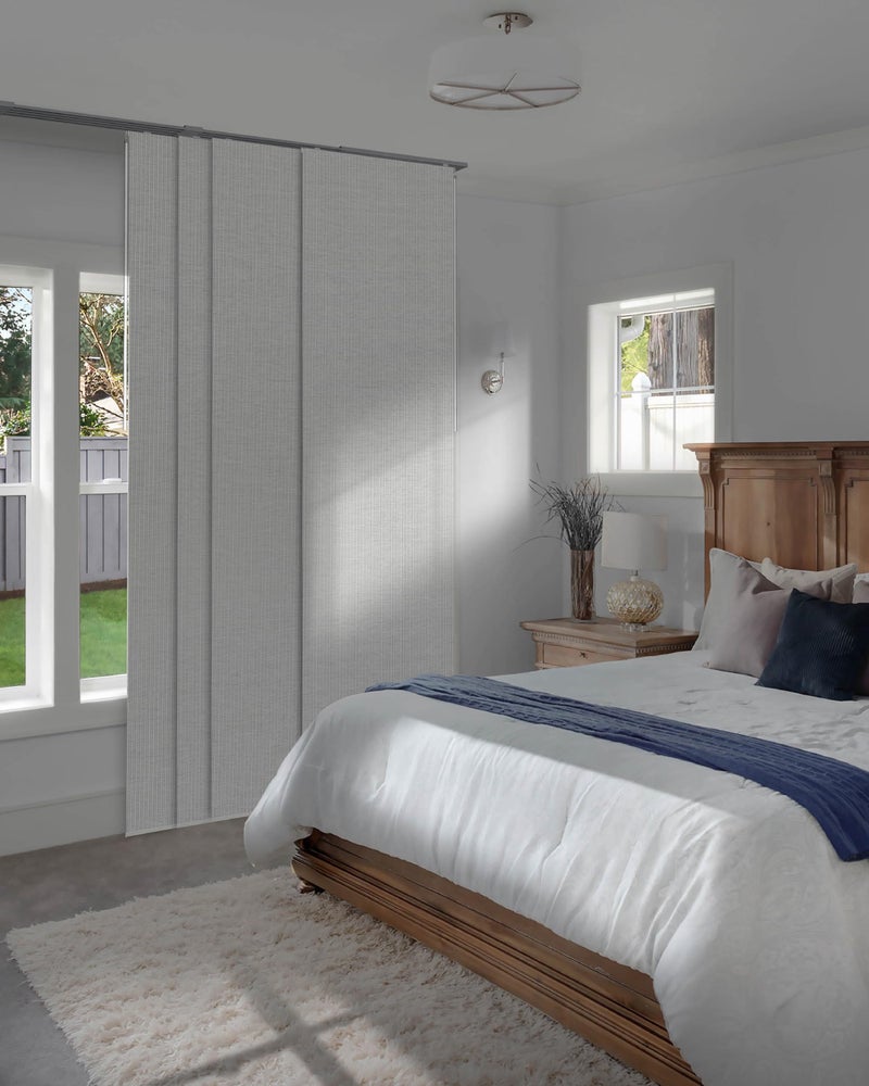 ستائر أبواب منزلقة قابلة للتعديل من GoDear Design 9999 لحجب الضوء - لوحات ستائر خصوصية مع مسار قابل للتمديد من 458 إلى 86 بوصة - لوحة قماش قابلة للتقليم حتى 96 بوصة - تساقط الثلوج ليلاً