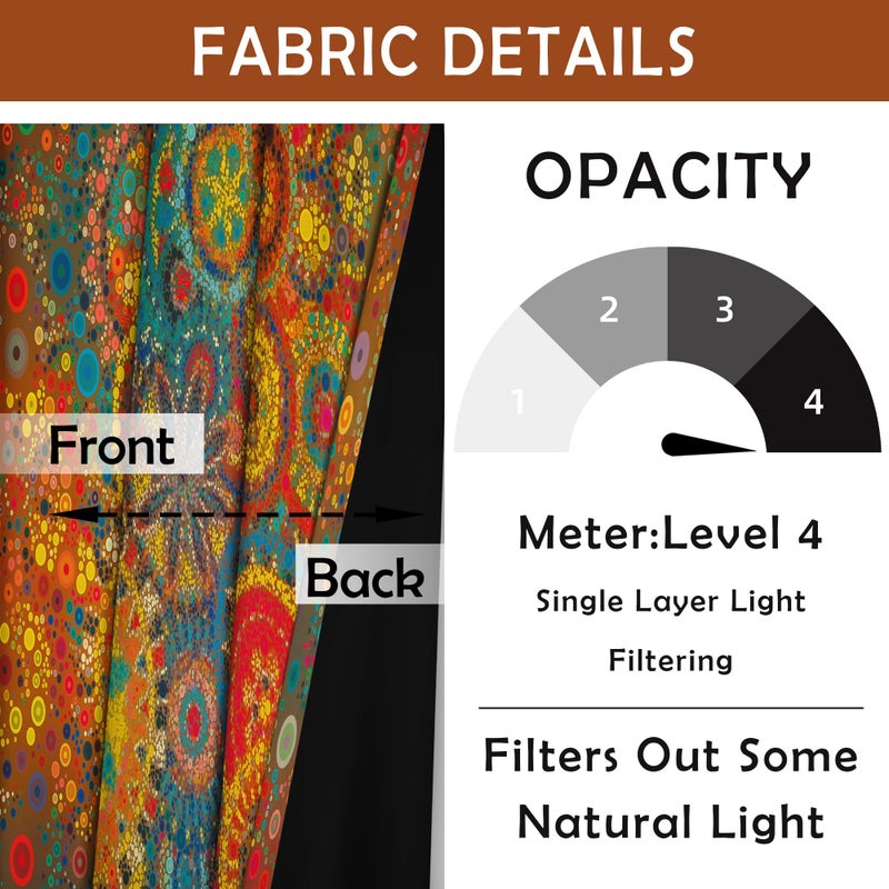 Weesire Boho Blackout Curtains for Bedroom & Living Room, 2 Panels, 100% Blackout, Colorful Bohemian Hippie Pattern, Multicolor Funky Abstract, Classic Modern Rustic, 52x84 Inches - Image 4