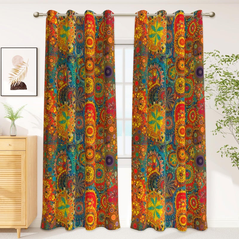 Weesire Boho Blackout Curtains for Bedroom & Living Room, 2 Panels, 100% Blackout, Colorful Bohemian Hippie Pattern, Multicolor Funky Abstract, Classic Modern Rustic, 52x84 Inches - Image 2