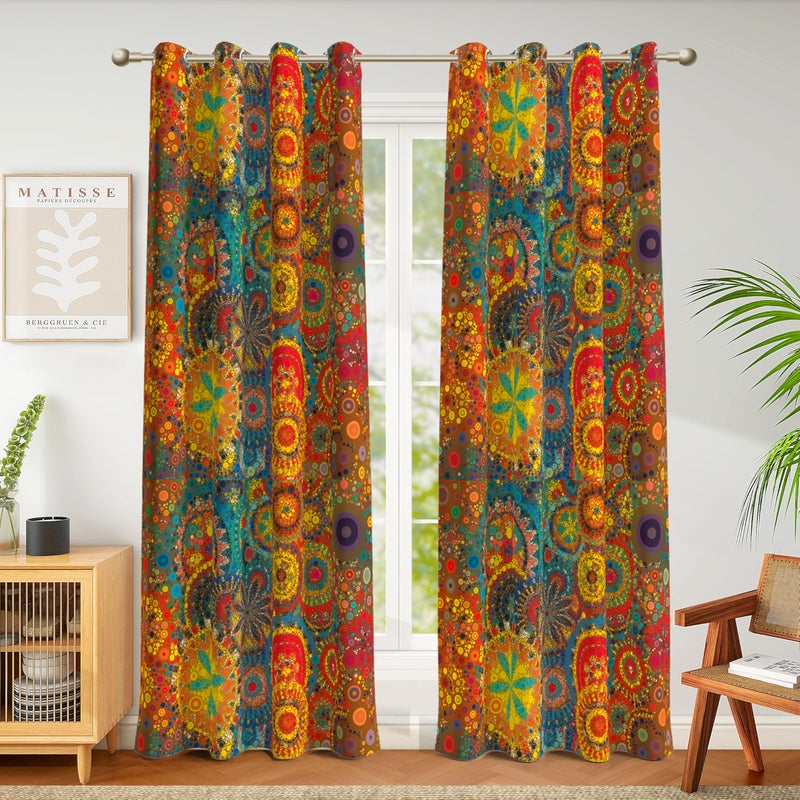 Weesire Boho Blackout Curtains for Bedroom & Living Room, 2 Panels, 100% Blackout, Colorful Bohemian Hippie Pattern, Multicolor Funky Abstract, Classic Modern Rustic, 52x84 Inches - Image 1