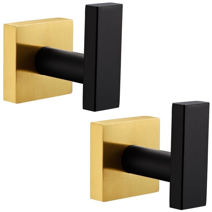BATHROOM TOWEL HOOK 2 PACK SUS 304 STAINLESS STEEL BATH ROBE COAT HOLDER WALL MOUNTED BLACK GOLD