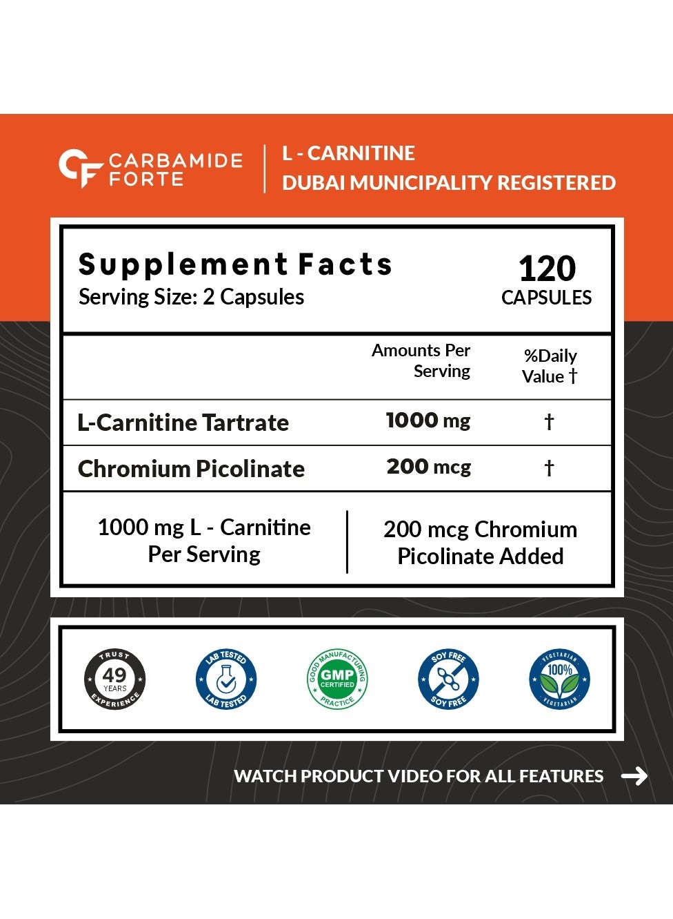 Carbamide Forte L-Carnitine L-Tartrate Capsules 1000mg 120'S