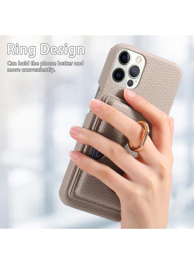 Zaboon Case For iPhone 12 Pro Max Litchi Leather Oil Edge Ring Card Back Phone Case - Image 3