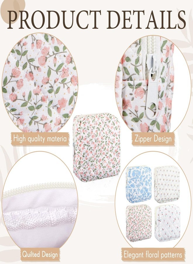 Abbylike 4 Pcs Floral Makeup Bag Cosmetic Bag with Zipper Portable Small Pouches for Purse Toiletry Mini Pouch Cute Mini Makeup Purse for Coin Essentials Items Women (Cute) - Image 4