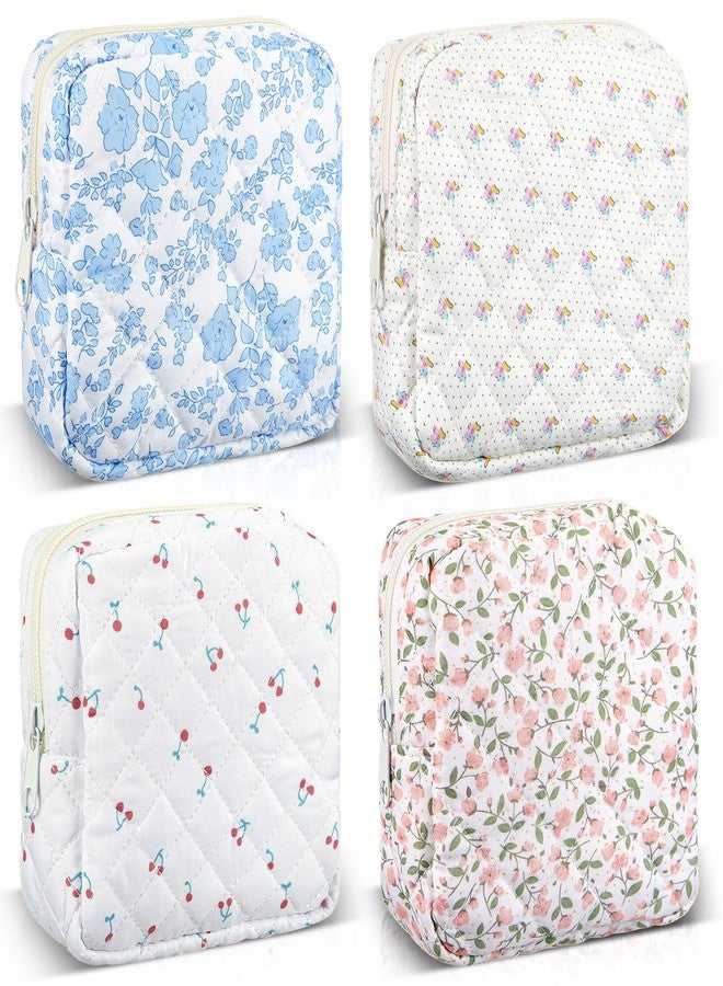 Abbylike 4 Pcs Floral Makeup Bag Cosmetic Bag with Zipper Portable Small Pouches for Purse Toiletry Mini Pouch Cute Mini Makeup Purse for Coin Essentials Items Women (Cute) - Image 1