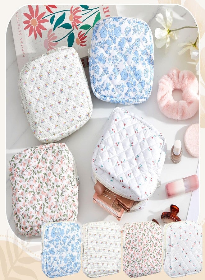 Abbylike 4 Pcs Floral Makeup Bag Cosmetic Bag with Zipper Portable Small Pouches for Purse Toiletry Mini Pouch Cute Mini Makeup Purse for Coin Essentials Items Women (Cute) - Image 3