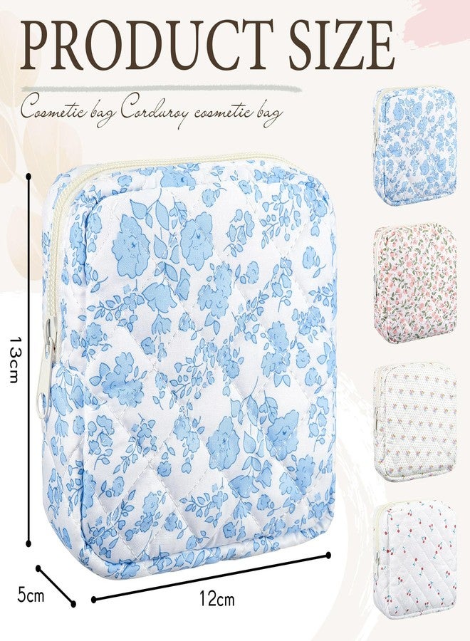 Abbylike 4 Pcs Floral Makeup Bag Cosmetic Bag with Zipper Portable Small Pouches for Purse Toiletry Mini Pouch Cute Mini Makeup Purse for Coin Essentials Items Women (Cute) - Image 2