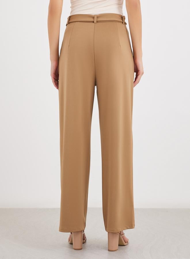 ستايلي سراويل نسائية واسعة الساق بلون بني مع تفاصيل ثنيات من ستايلي - Image 4