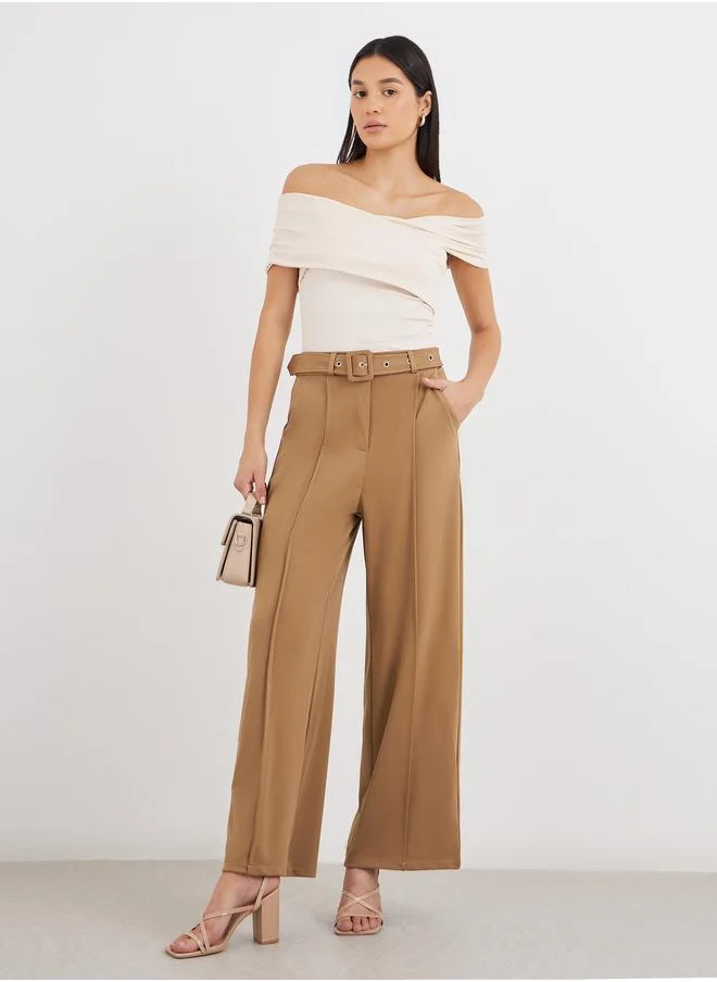 ستايلي Styli Women Brown Wide Leg Trousers with Pintuck Detail