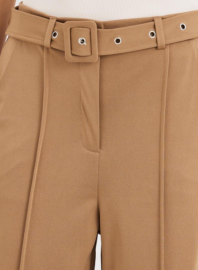 ستايلي سراويل نسائية واسعة الساق بلون بني مع تفاصيل ثنيات من ستايلي - Image 3