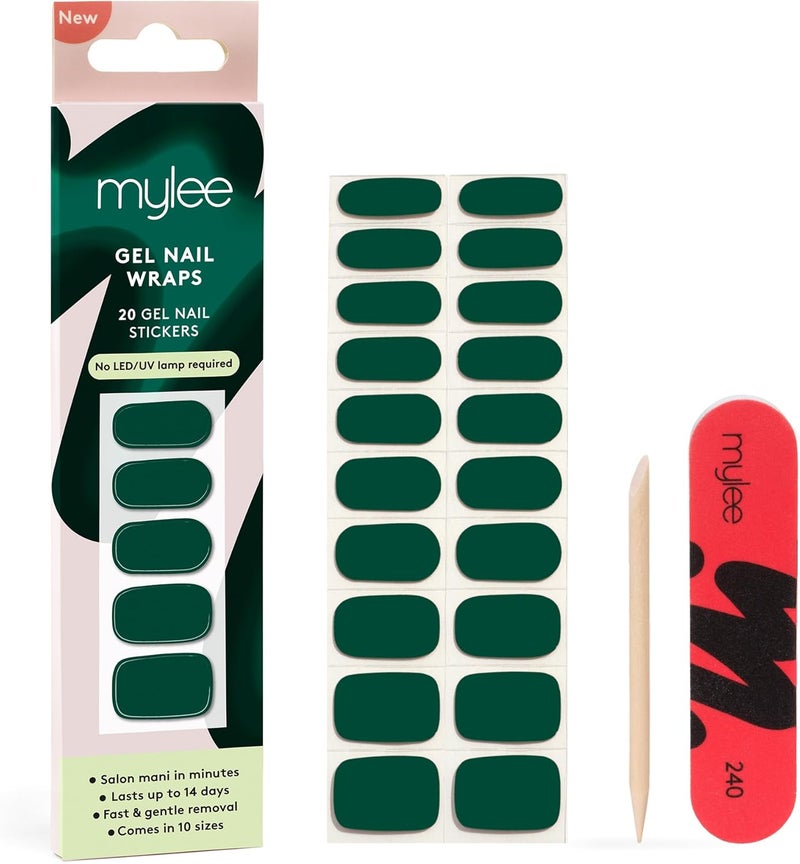 Mylee Gel Nail Wraps Green Velvet 10 PreCured Gel Stickers for Instant Mani No Lamp Needed ChipResistant Glossy Finish Lasts Up to 14 Days Easy to Apply Vegan CrueltyFree