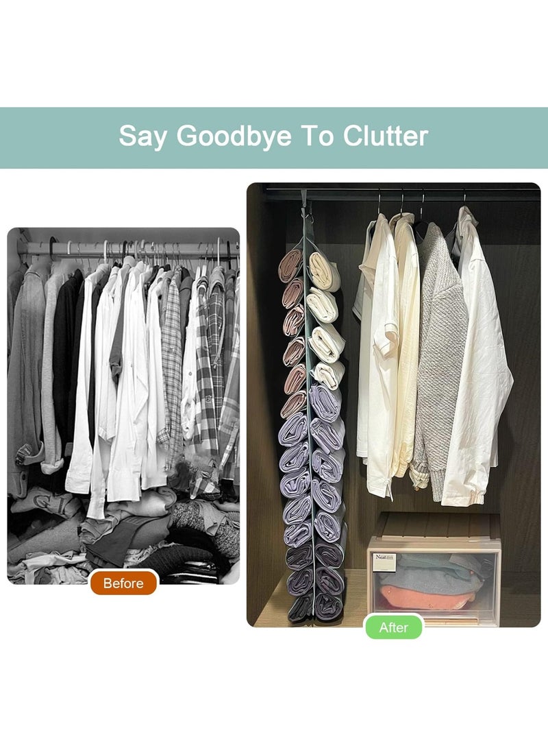 Legging Organizer Storage, T-Shirt Organizer, Hanging Closet Organizer, Hanging Clothes Organizer with 26 Roll Compartments for Yoga Pants, Tank Top, Towel, Underwear, Shirt (Grey)  - Image 4