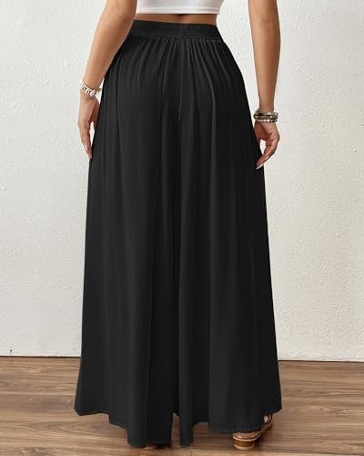 Bsubseach Wide Leg Pants Woman Flowy Floral Palazzo Pants for Women High Waisted Summer Casual Trousers Cruise Outfits Black XS - Image 5