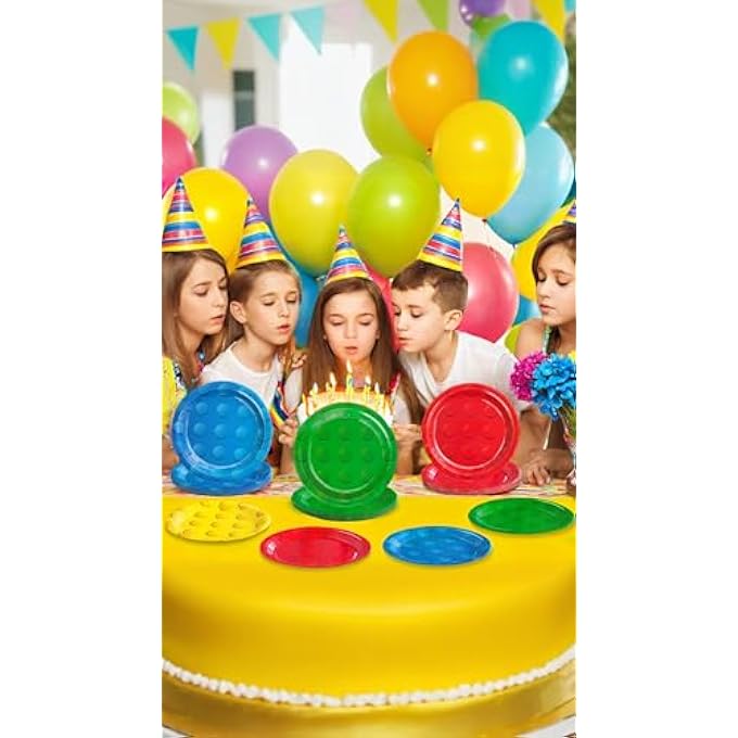 73Hours COLORFUL BUILDING BLOCK PARTY PLATES  40 PCS DISPOSABLE PAPER PLATES FOR BIRTHDAY, BABY SHOWER, BOY OR GIRL CELEBRATIONS - Image 3