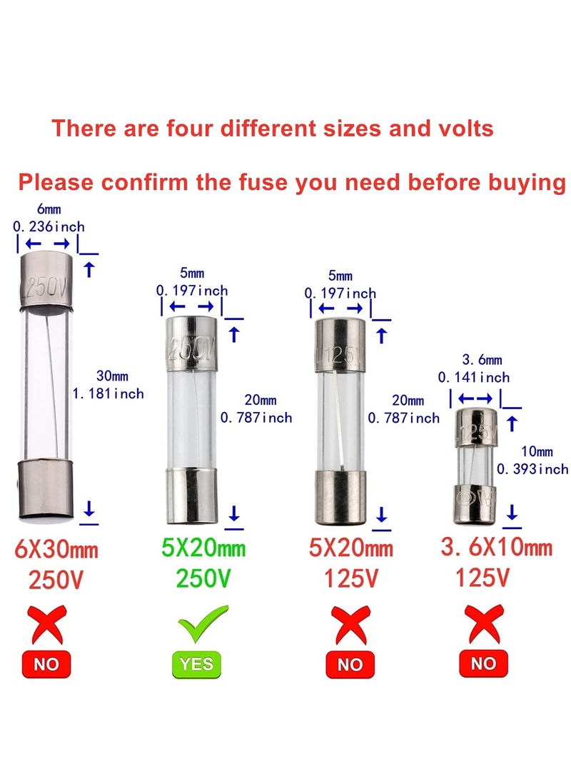 F1AL250V 5x20mm 1A 250V Fast Melt Fuses 1 Amp 250 Volt 0.2 x 0.78 Inch Glass Tube Fuses (Pack of 20)  - Image 4