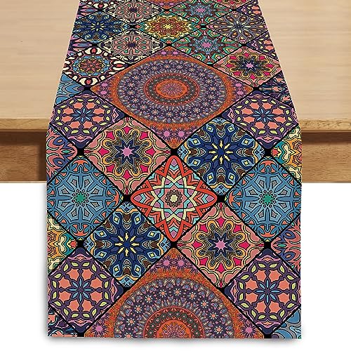 Winotic Boho Bohemian Table Runner 108 Inches Long Vintage Seasonal Table Runners for Party Kitchen Dining Coffee Table Bedroom Indoor Outdoor Machine Washable Bohemian A 13 x 108 - Image 1