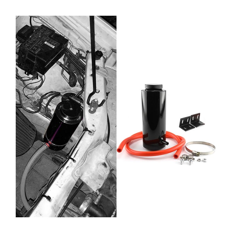 BESULEN Coolant Overflow Tank, Universal 800 ML Radiator Overflow Bottle with 5/16 Fuel Hose Line, Aluminum Coolant Overflow Recovery Reservoir Water Tank, Car Accessories Replacement (Black) - Image 1