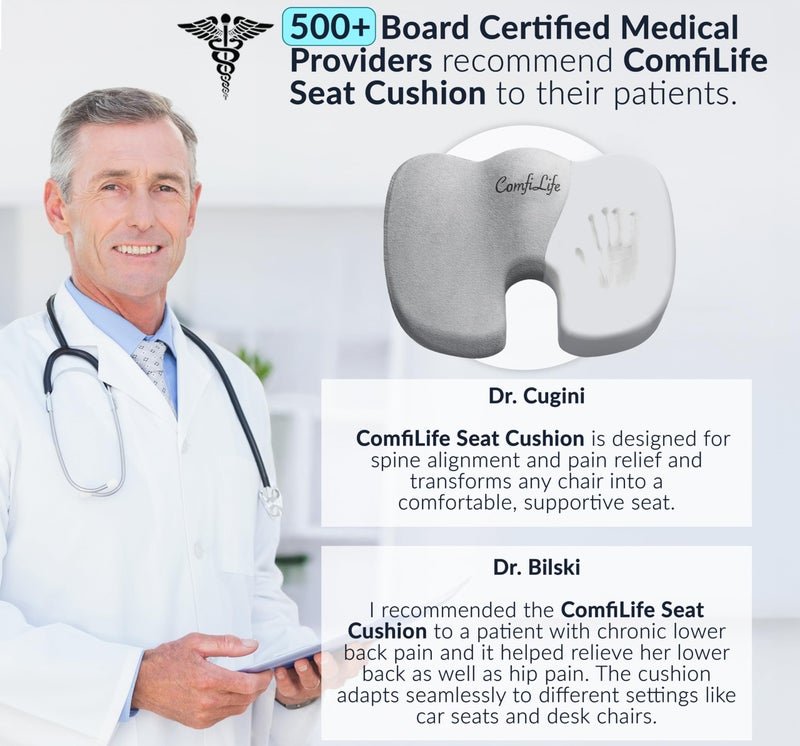 ComfiLife Premium Comfort Seat Cushion - Non-Slip Orthopedic 100% Memory Foam Coccyx Cushion for Tailbone Pain - Cushion for Office Chair Car Seat - Back Pain & Sciatica Relief (Gray) - Image 5