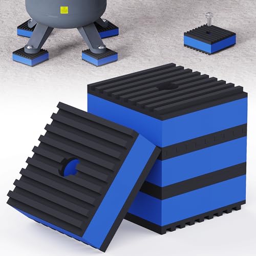 Wuno Shop Anti Vibration Pads, 2"× 2"×7/8" Mechanical Vibration Damping Pads, Heavy Duty Rubber Isolation Pads, 3/8"Pre-Drill Hole Vibration Isolator Pad for Air Compressor - Image 1