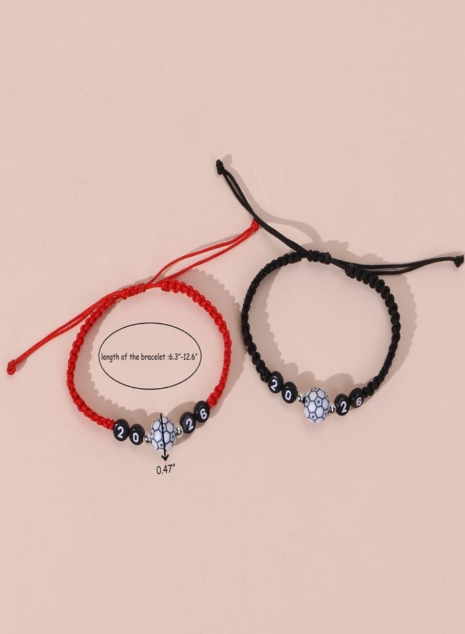 PINCHUAN 2026 Soccer Charm Bracelet for Men/Women Adjustable Unisex Soccer Bracelets Soccer Braided Bracelets Game Day Outfits Jewelry Accessories Sports Party Favors Gifts for 2026-Red - Image 2